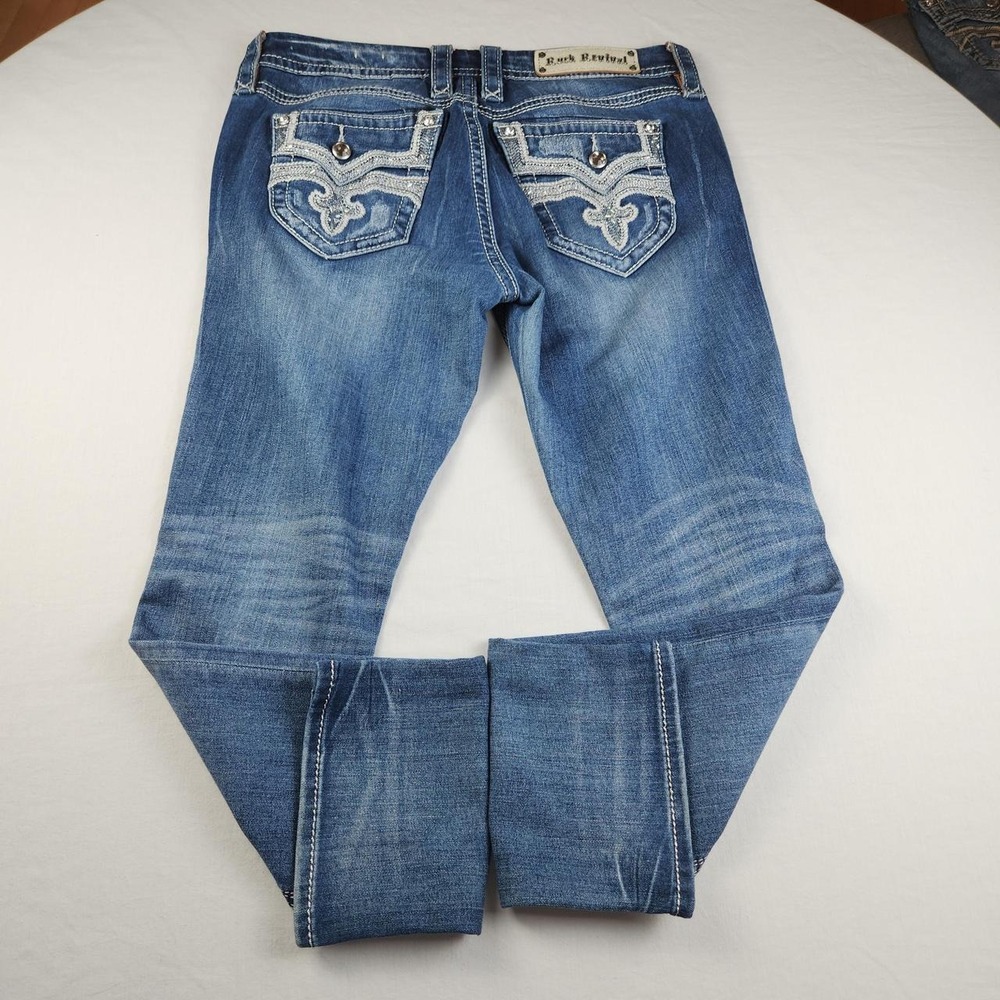 Rock Revival Lux Easy Straight Womens Blue Denim Jeans Size 30 Embellished Y2K